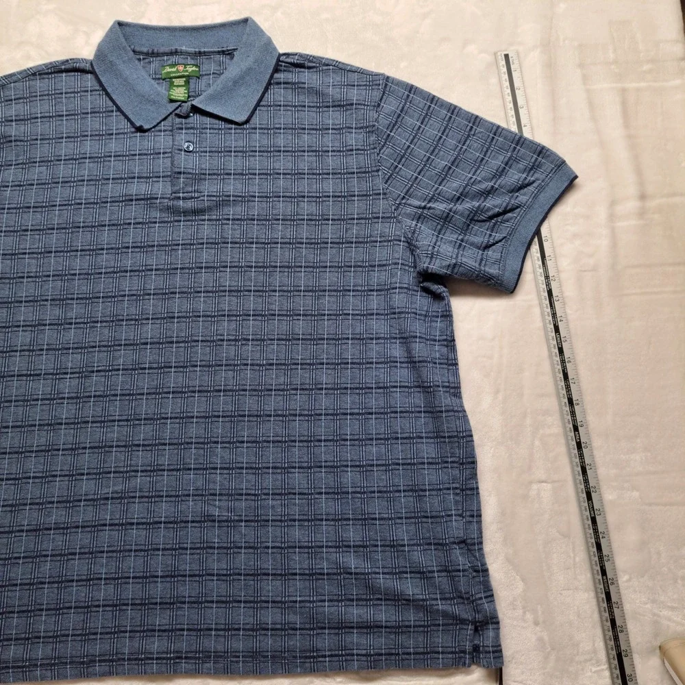 David Taylor Polo Shirt Mens 2XLT Blue Good Grid Pattern Short Sleeve Tall